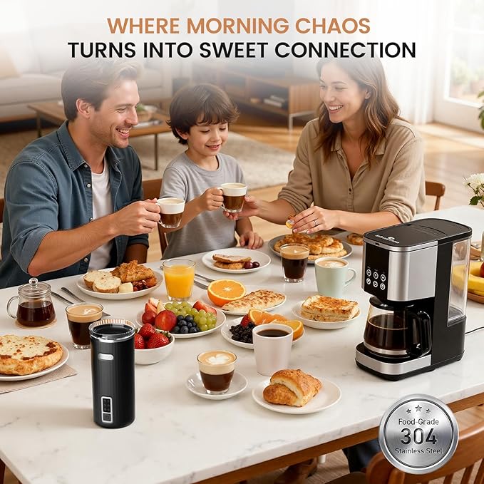 Kndko Electric Milk Frother, 6-in-1 Milk Frother and Steamer, Automatic Warm and Cold Foam Maker and Milk Warmer for Latte, Cappuccino, Macchiato, Perfect for Home and Office Use, Easy to Clean, Black