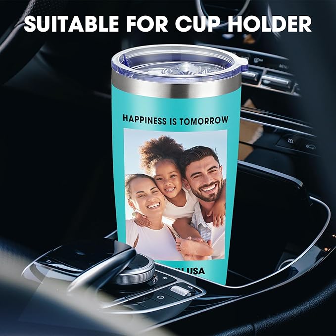 Personalized Coffee Tumbler Print in USA 20oz Stainless Steel Double Wall Insulated Coffee Cup With Text Photo Logo
