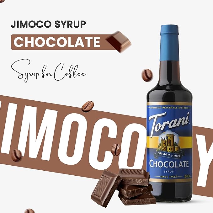 Sugar Free Coffee Syrup 25.4 Ounces Coffee Flavoring Syrup - Caramel, Vanilla, Chocolate, Hazelnut, Peppermint Syrups with Jimoco Syrup Dispenser (SF Chocolate)