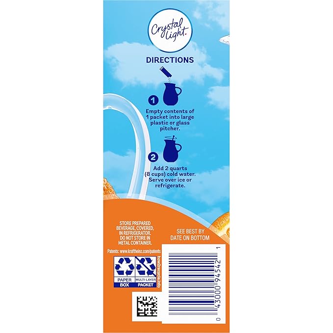 Crystal Light Classic Orange Naturally Flavored Powdered Drink Mix with Caffeine, 5 ct Pitcher Packets