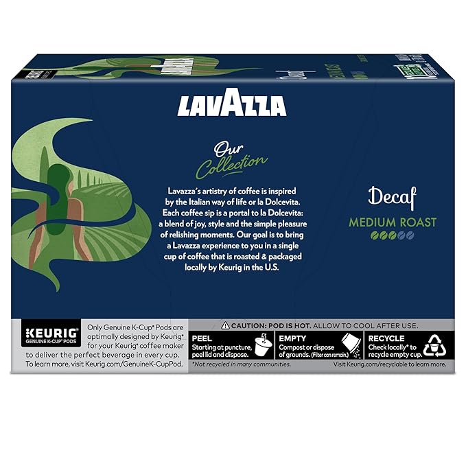 Lavazza Decaf, Single-Serve Keurig K-Cup Pods, Medium Roast Coffee, 60-Count Box (6 Packs of 10)