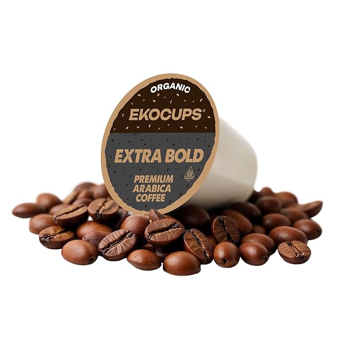 EKOCUPS Organic Extra Bold Roast Coffee Pods, Extra 30% More Coffee Per Cup, Artisan Fair Trade Dark Roast, Extra Bold for Keurig K Cup Machines, Recyclable Pods, 40 Count