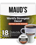 Maud's World's Strongest Decaf Coffee Pods, 18 ct, Decaffeinated Dark Roast Coffee in Recyclable Single Serve Pods – 100% Arabica Coffee, Compatible with Keurig K Cups Maker