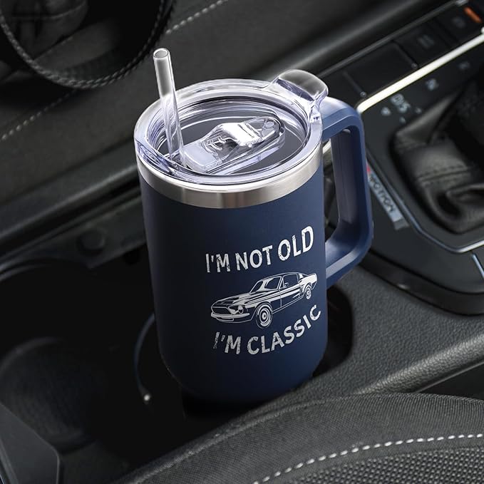 NOWWISH 40oz Tumbler with Handle and Straw for Men, I am Not Old Funny Christmas Gifts for Dad Husband Grandpa, Large Insulated Mug, Stocking Stuffer Idea - Navy Blue