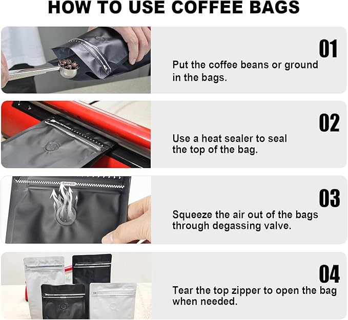 Coffee Bags with Valve(60pcs,16 oz,1 lb) Vented Coffee Beans Packaging Bags High Barrier Aluminumed Foil Flat Bottom Heat Sealed Side Zipper Resealable Storage Bag for Home or Business（Kraft Paper）