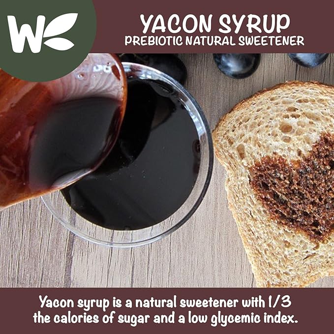 Peruvian Yacon Syrup a 100% Natural Sweetener - Low Glycemic Index - Vegan - Organic - Substitute for Sugar, Honey and Molasses - Packed with FOS (fructooligosaccharide) a Prebiotic Fiber and Inulin - In an Easy Squeeze Dripless Bottle by Wholefort