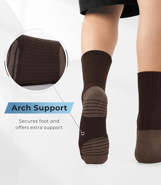 BAMBOO COOL Men's Crew Socks Athletic Running Sports Socks, Cushioned Moisture Wicking, Breathable Arch Support 6 Pack