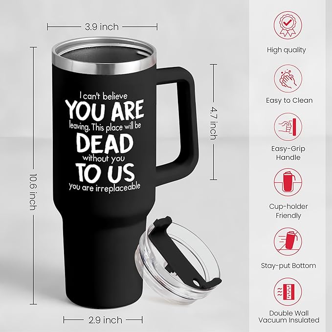 SANDJEST Leaving Job Gifts for Coworkers Tumbler 40oz Stainless Steel with Handle and Straw, Farewell & New Job Gifts for Colleagues