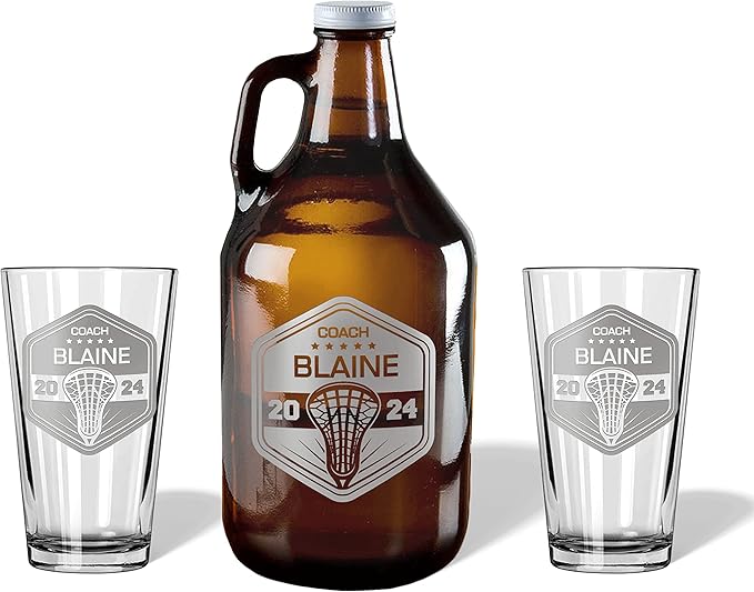Personalized Lacrosse Coach gift - Coaches gift, Lacrosse, LAX, Lacrosse Coach, Beer glass, Coach gift, Lacrosse coach Gifts, Football Coach, Lax Coach (Lacrosse, Growler Gift Box)