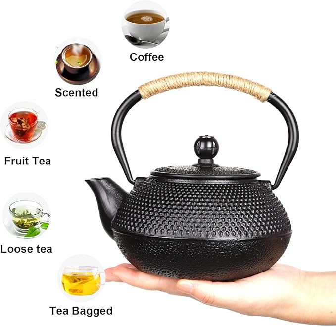 PARACITY Cast Iron Teapot Japanese Tetsubin Coated with Stainless Steel Infuser, Stovetop Tea Kettle for Boiling Hot Water Tea, Mothers Day Gifts from Daughter/Son 23.5 Oz /700 Ml
