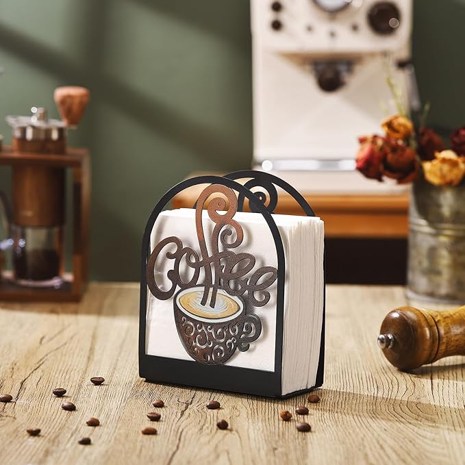 Coffee Paper Towel Holder Napkin Holder Tabletop Tissue Stand Countertop Decor for Kitchen Rustic Farmhouse Napkin Accessories Country Decor