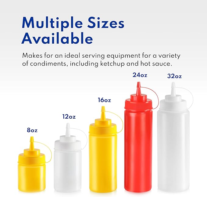 New Star Foodservice 26313 Squeeze Bottles, Plastic, 12 oz, Red, Pack of 6
