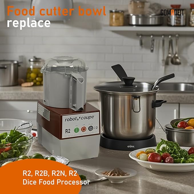 112204S Cutter Bowl fits for Robot Coupe R2 3L Gb, R2, R2B, R2N, R2 Dice Food Processor, 3 Quart Gray Bowl