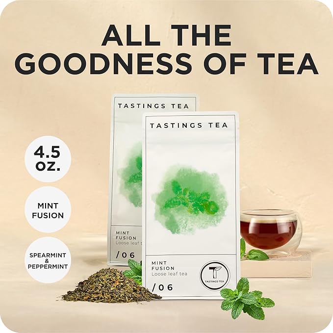 Tastings Tea Mint Fusion - 4.5 oz Loose Leaf | Energising Boost | Small-Batch Freshness