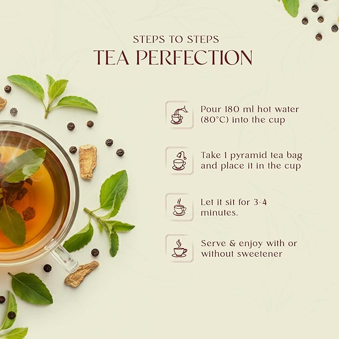 Tea Leaf & Co. 6 Pack Premium Green Tea Bags Gift Combo Box (Tulsi Ashwagandha, Lemon Ginger, Detox Kahwa, Honey Lemon, Sweet Hibiscus & Green Chamomile) - 8Oz