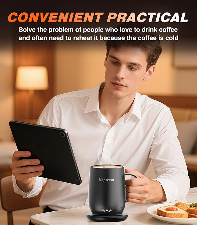 Self Heating Coffee Mug T2, 16oz Smart Heated Coffee Mug, 150 Min Battery Life - Hot up to 149℉ Temperature Control Coffee Mug Warmer, Gifts for Dad Mom (No APP)