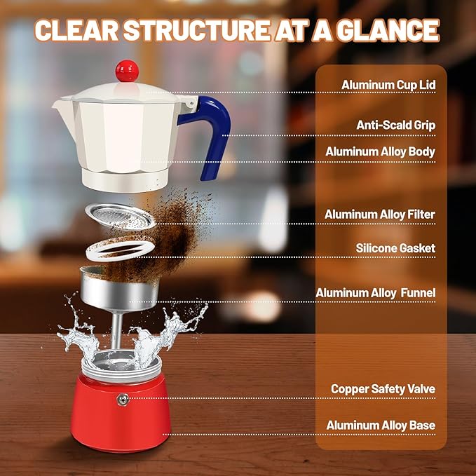 6 Cup Aluminum Espresso Stovetop Moka Pot Express Coffee Maker Percolator Italian Classic Mocha Coffee Machine for Italian and Cuban Cafe Brewing for Home Camping 300ml