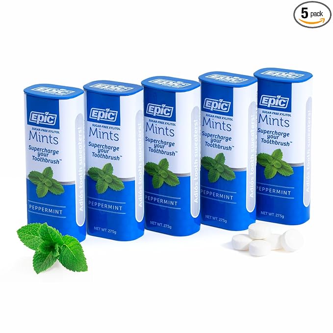 Epic 100% Xylitol Mints - Aspartame Free, Sugar Free - Peppermint Flavored Mints, 55 Pieces (Pack of 5)