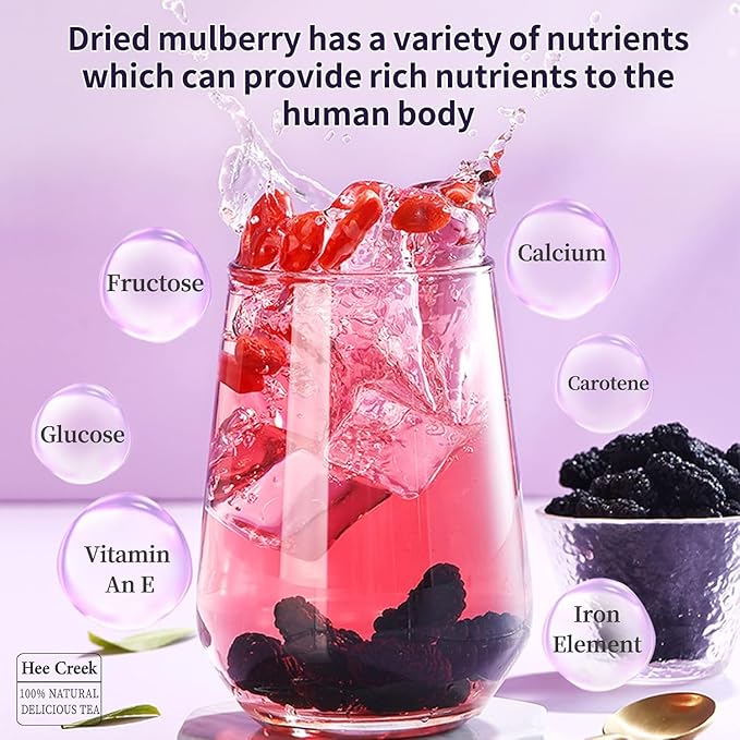 Hee Creek Top Grade Dried Mulberries Black Mulberry Tea 280g/10oz Wild Black Mulberry Dried Fruit No Sugar Added & No Additives Sand Free Nourishing 桑葚 桑葚干