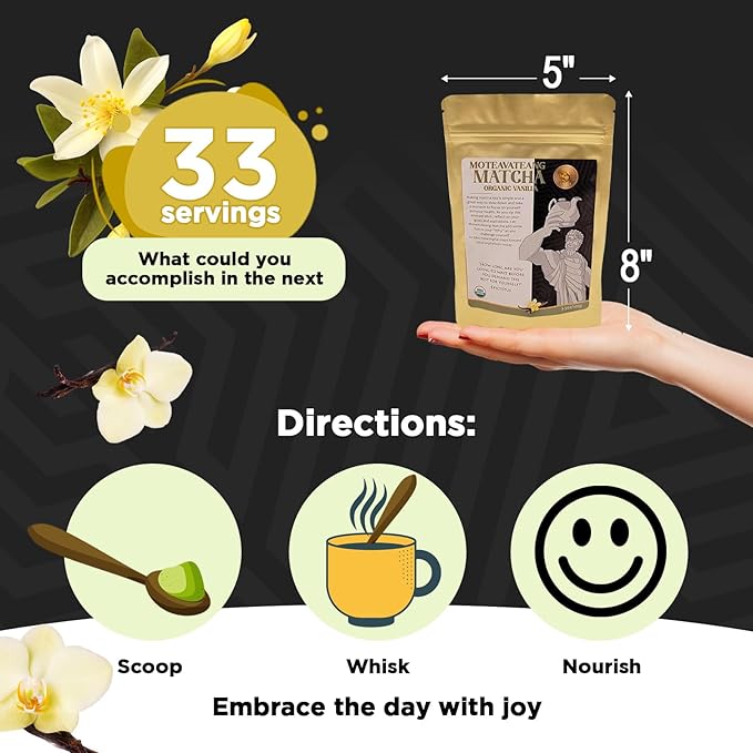 Premium Organic Vanilla Matcha Tea - (100g/3.5oz Pouch) Authentic Vanilla Matcha, Harvested in Japan - Moteavateang Matcha from Amor Fa Tea
