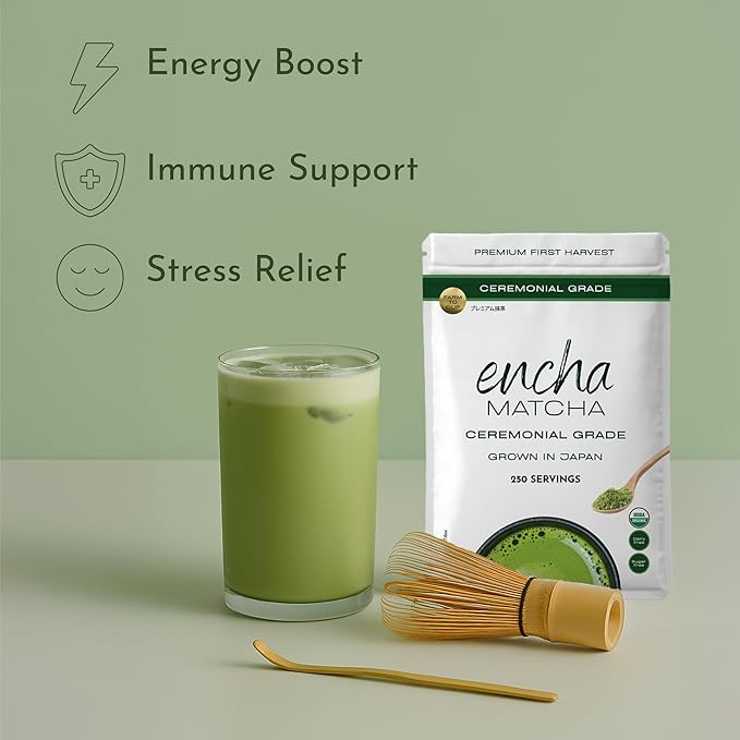Encha Latte Grade Matcha Powder - First Harvest Organic Unsweetened Matcha Green Tea, From Uji, Japan (500g / 1lb) Premium Powder for matcha Latte, Smoothie | Caffeine, L-Theanine