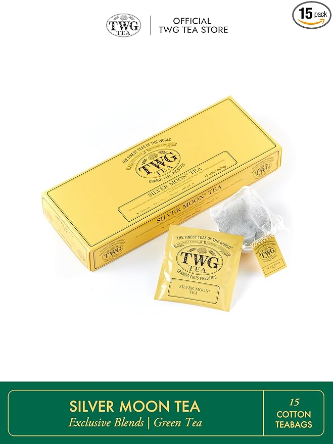 TWG Tea | Silver Moon Tea | Green Tea | Grand Berry & Vanilla | 15 Hand Sewn Cotton Tea Bags | Gift Set