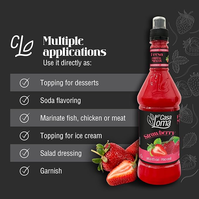 Casa Loma Premium Strawberry Syrup – 750 ml Authentic Colombian Gourmet Artisan Crafted Syrup Sauce for Beverages, Desserts, Cooking & Mixology, Made with Real Fruit, Vegan, Non-GMO, and Gluten-Free