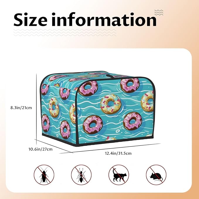 Cartoon Donut Pattern 4 Slice Toaster Cover Wide Slot Dustproof Bread Maker Cover Fingerprint Bakeware Protection Kitchen Appliance Cover Toaster Bag
