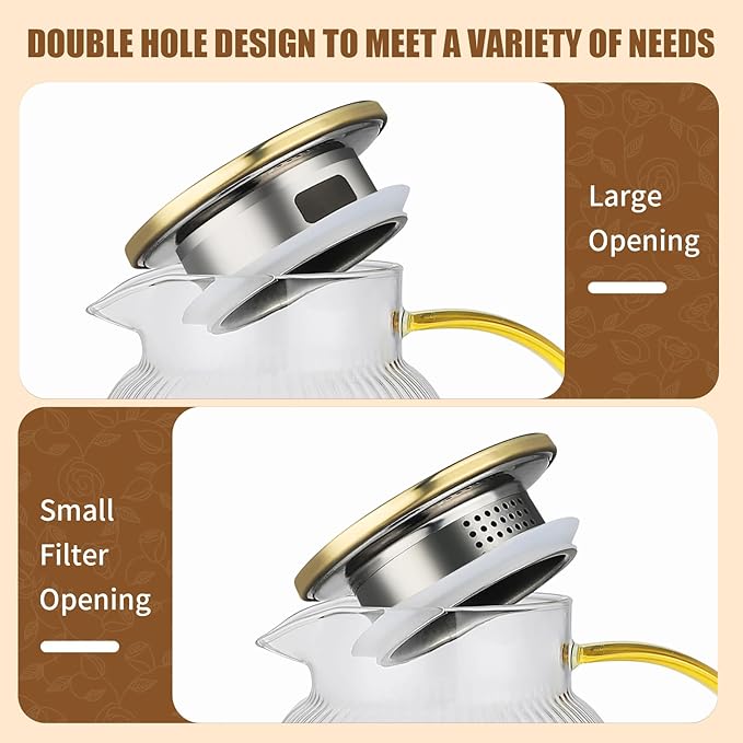 Glass Pitcher with Lid, 2Pcs Elegant Heat Resistant Cold 2 Lite Brew Pitchers for Fridge Hot Cold Water Coffee Milk Lemonade Beverage，Vertical StripesLemonade Beverage