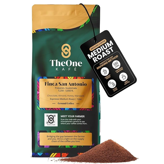 TheOne Kafé Guatemala Medium Roast Ground Coffee – Organic, Single Origin, Premium Specialty Coffee, Ethically Sourced, Smooth & Rich Flavor – Fresh Roasted for Espresso, Drip, Pour Over – 12 oz