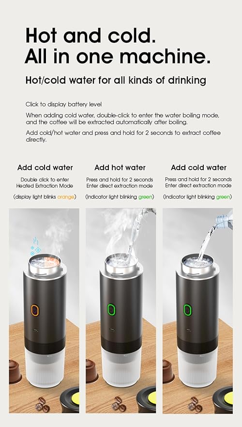 Wireless Portable Electric Coffee Machine, Self-Heating Car Maker,Rechargeable Espresso Maker for Travel, Camping, RV,Home,Office (silver)