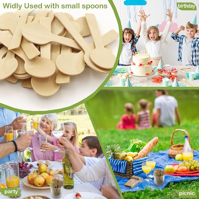 200 Packs Natural 4 Inch Mini Spoons Disposable Birch Utensils for Bakeries, Tasting Samples, Party Events, with Smooth, Splinter-Free & Sturdy, Compatible with Dessert, Gelato and Yogurt