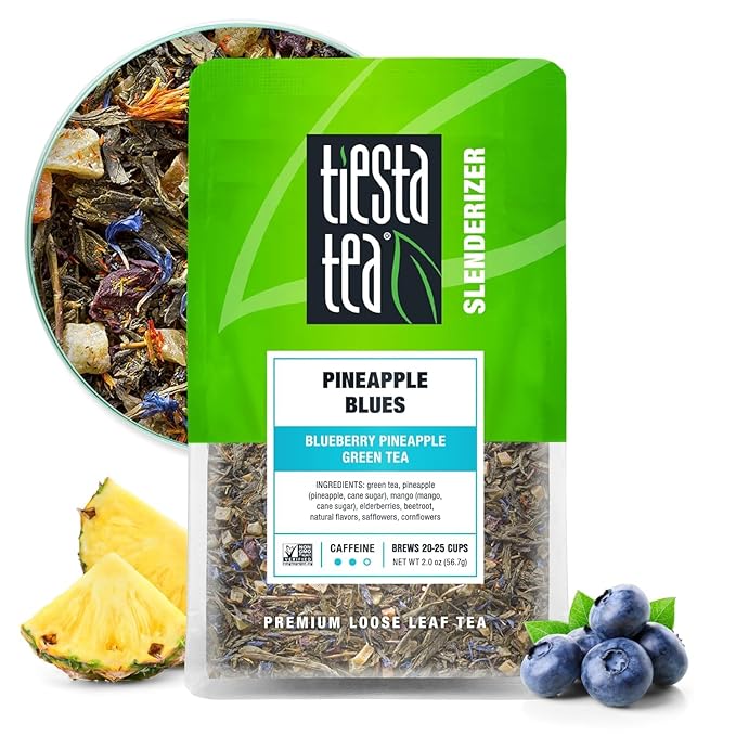 Tiesta Tea - Pineapple Blues, Loose Leaf, Blueberry Pineapple Green Tea, Premium Tropical Blend, Medium Caffeinated Green, Make Hot or Iced, Brews Up to 25 Cups, 2 Ounce Resealable Pouch