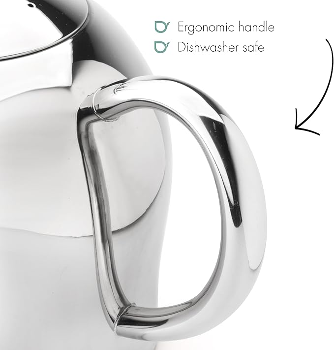 bredemeijer Santhee Double Walled Teapot, 1.4-Liter Stainless Steel Glossy Finish with Glossy Accents