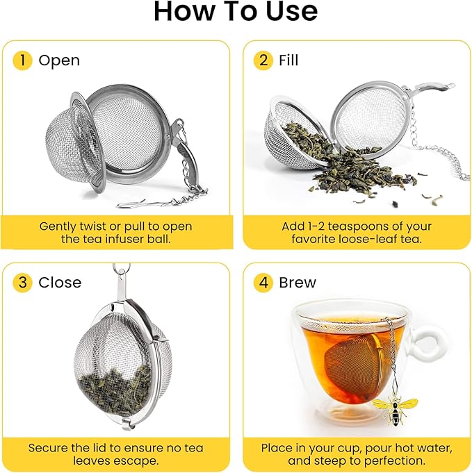10 Pcs Mesh Tea Infuser,Stainless Steel Tea Ball Filters with Honey Bee Pendant Handmade Tea Steeper Strainer Tea Diffuser with Bee Charms for Loose Leaf Tea