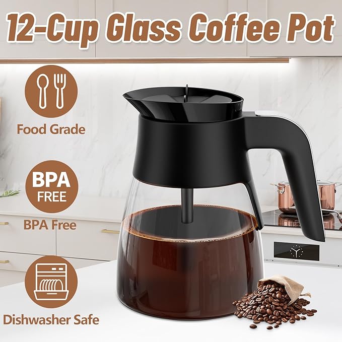 10 Cup Coffee Pot Replacement for Ninja Coffee Maker CM401 CM371 CP301 CM300 CM400 CF091, Glass Carafe Replacement with Brew-Through Lid, Ninja Coffee Pot Replacement with Sturdy Handle