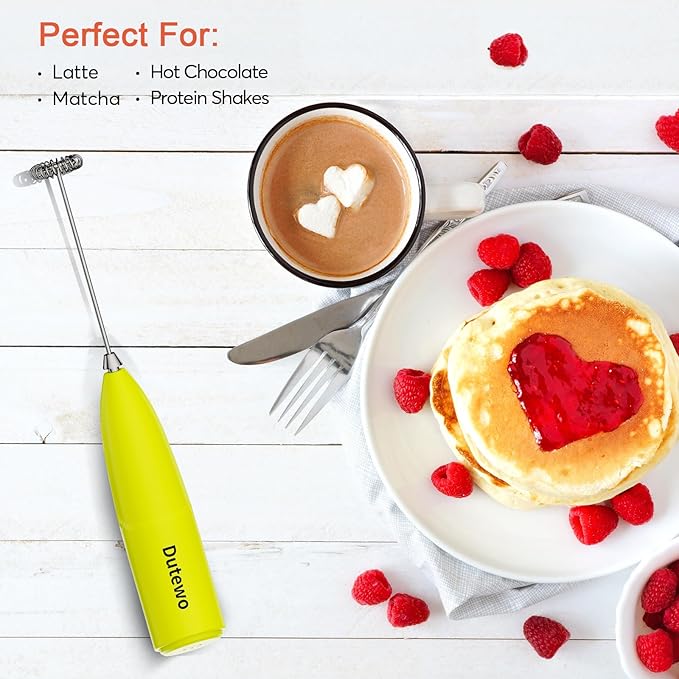 Hand Mixer Milk Frother for Coffee - Dutewo Frother Handheld Foam Maker for Lattes, Electric whisk Drink Mixer Mini Foamer for Cappuccino, Frappe, Matcha, Hot Chocolate, Yellow 394C