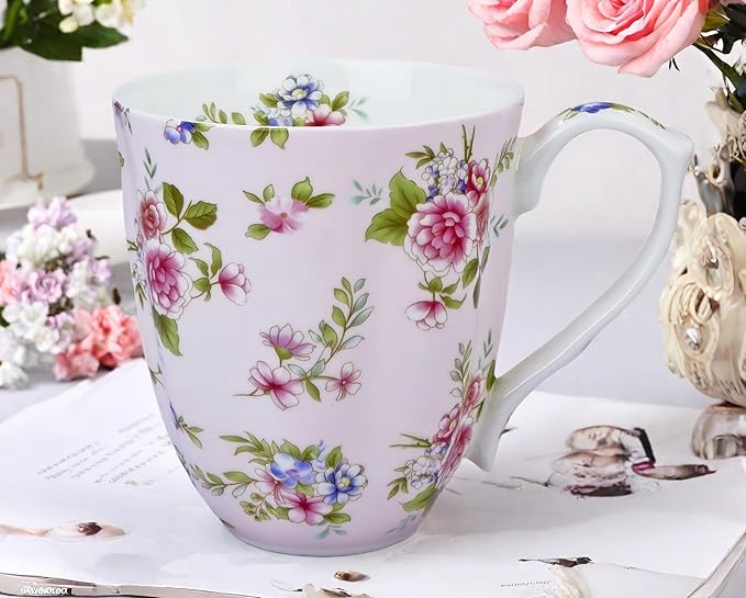 13oz Bone China Floral Mug Bone China Coffee Mugs Bone Teacup Christmas Mugs Birthday Gifts for Women Mom Friends Coworker