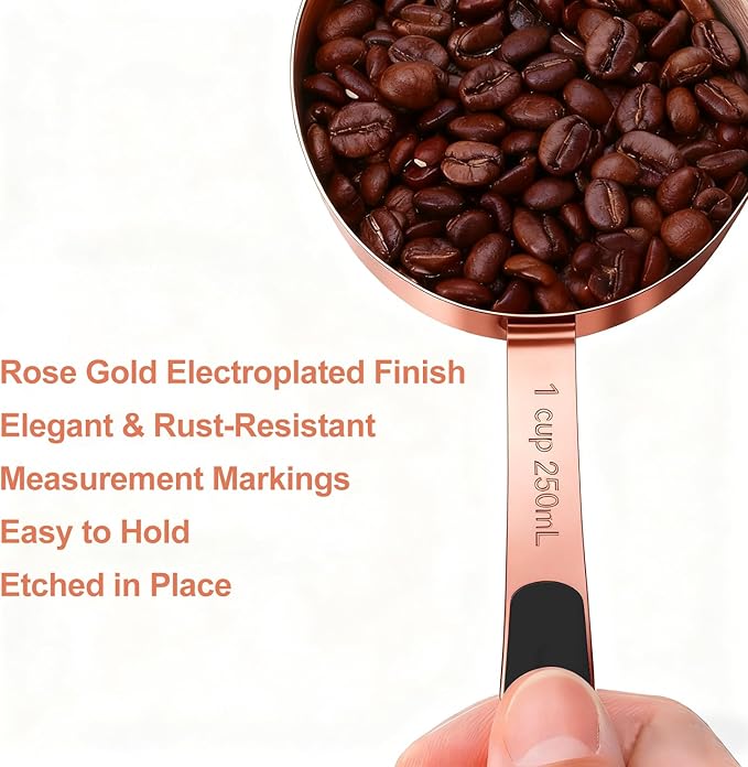 Measuring Cups and Spoons Set, Rose Gold Plated Stainless Steel 10 Piece for Cooking and Baking (5 Cups + 5 Spoons RoseGold)