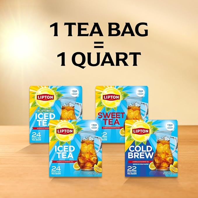 Lipton Decaf Black Iced Tea Bags, Family Size Zero Calories, 144 Total Tea Bags (24ct - Pack of 6)