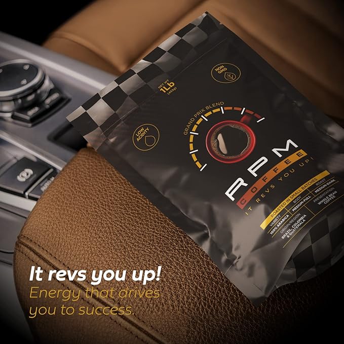 2LB RPM Grand Prix Premium Coffee, Standard Caffeine - Supercharged Flavor, Medium-Dark Roast, 100% Arabica Beans, Low Acidity
