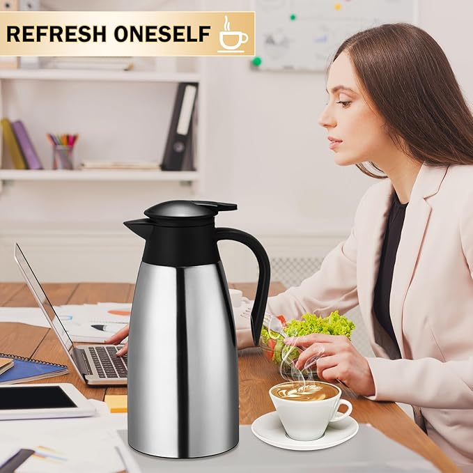 6 Pcs Coffee Carafes for Keeping Hot 68 oz Insulated Stainless Steel Thermal Coffee Carafe Drink Dispenser Flask for Tea with 4 Brushes, Keep 12 Hours Hot 24 Hours Cold(Silver)