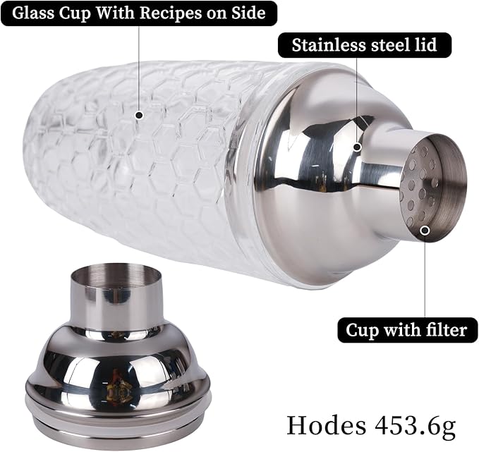 Professional 14.37 oz Cocktail Shaker – Durable Stainless Steel Martini Mixer, Leak-Proof & Dishwasher Safe, Ergonomic Design for Bartenders & Home Bar Enthusiasts (Wavy Line)