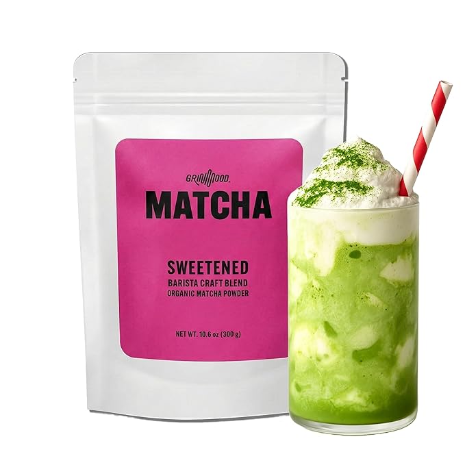 GRIN MOOD Matcha Powder, Green Tea Powder Sweetened Grade, Barista Craft Blend for Latte, Korean Matcha from Jeju Island, Non Dairy, Non-GMO, 10.6 Ounce