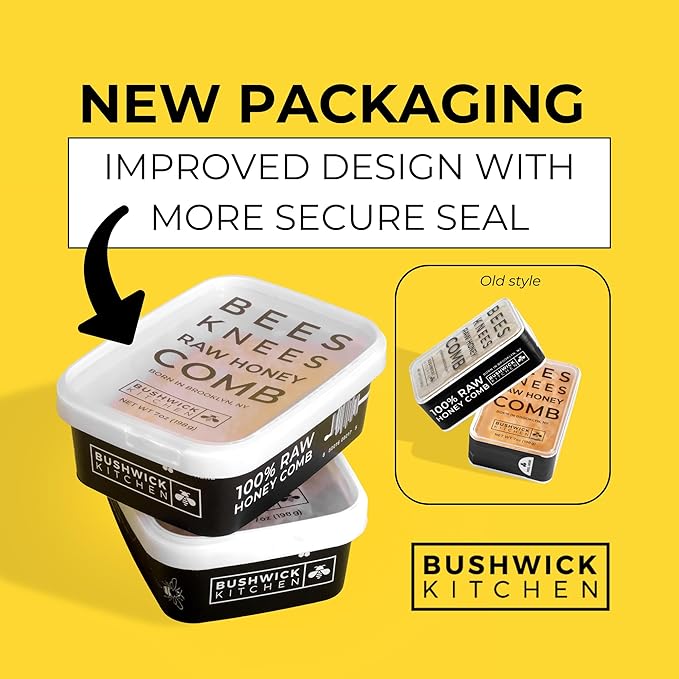 Bees Knees Raw Honeycomb, 100% Edible, All-Natural Gourmet Honeycomb in Double Sealed Packaging, Acacia Honey Comb with Sweet, Light Flavor, Foodie Gifts, Tea Gifts, Unique Gift Ideas (7 oz)