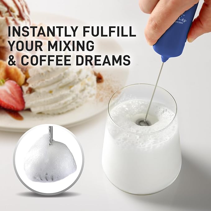 Mini & Mighty Milk Frother Wand – Powerful Handheld Coffee Frother, Battery Operated Drink Mixer – Compact Pocket Size – Detachable Whisk for Latte, Cappuccino, Matcha, Hot Chocolate – Navy Blue