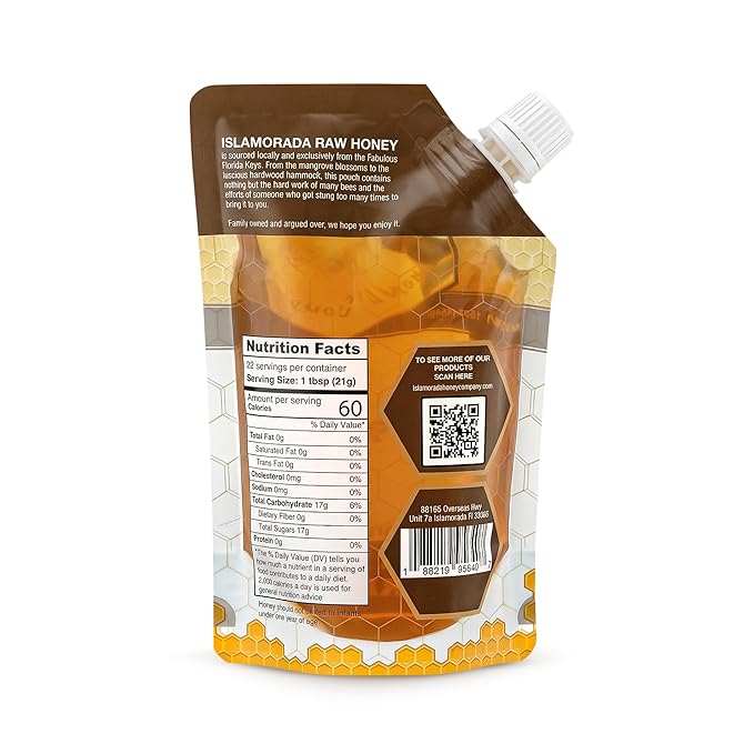 Raw Honey Organic Unfiltered, 16oz Pouch - Unpasteurized Hardwood Hammock Natural Raw Honey by Islamorada Company