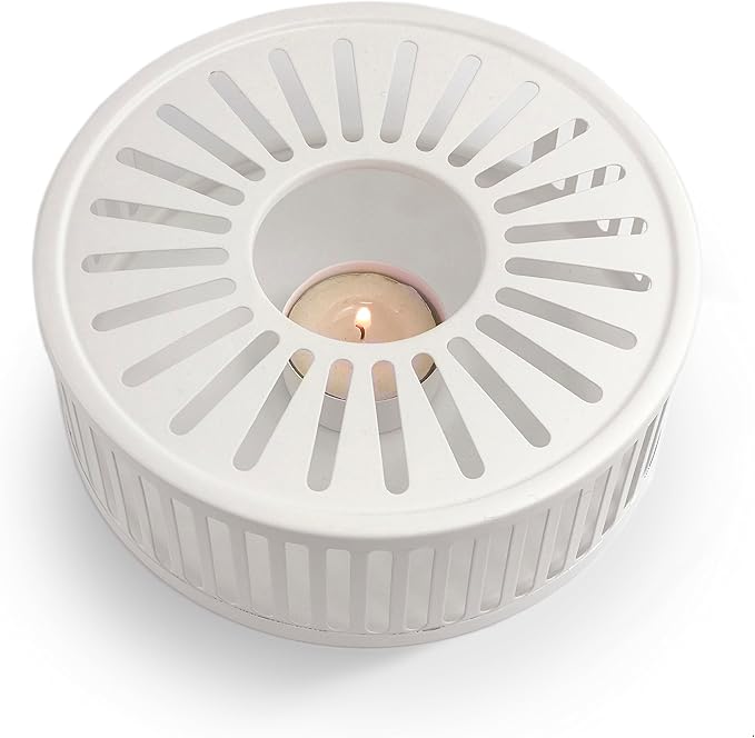 Creano White Design Stainless Steel Teapot Warmer with Tea Light Holder - Stable Rattles Not - Rechaud Suitable for All Teapots