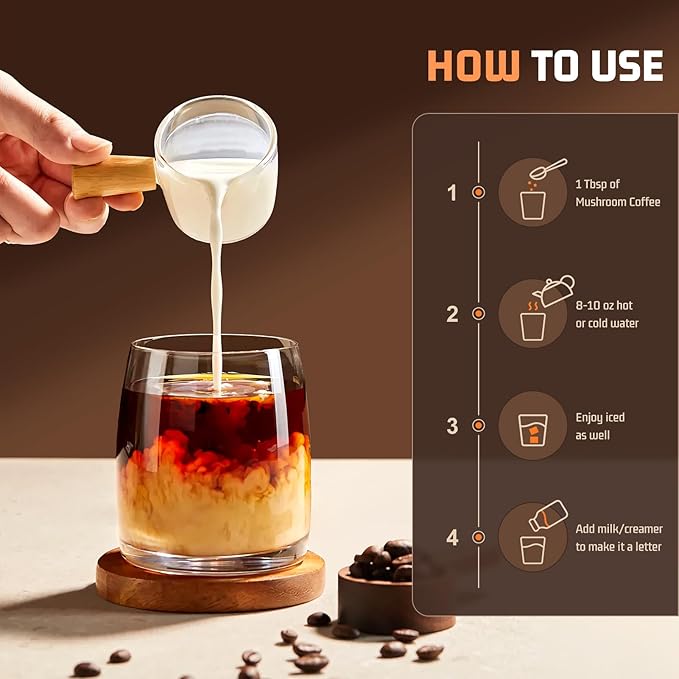 Mushroom Coffee 11 in 1 Mushrooms with Ashwagandha, Lion's Mane, Reishi, Cordyceps, Shiitake, King Oyster & Turkey Tail,Instant Coffee Powder for Boosts, Energy, Focus & Immunity Support(30 Servings)