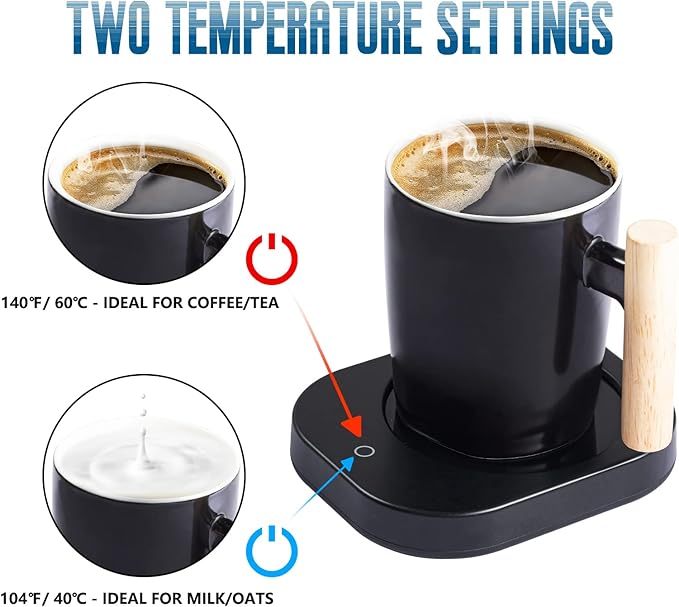 HOWAY Coffee Warmer & Mug Set, Cup Heater for Desk Temperature Control and Smart Auto Shut Off, 14oz, Two temperatures